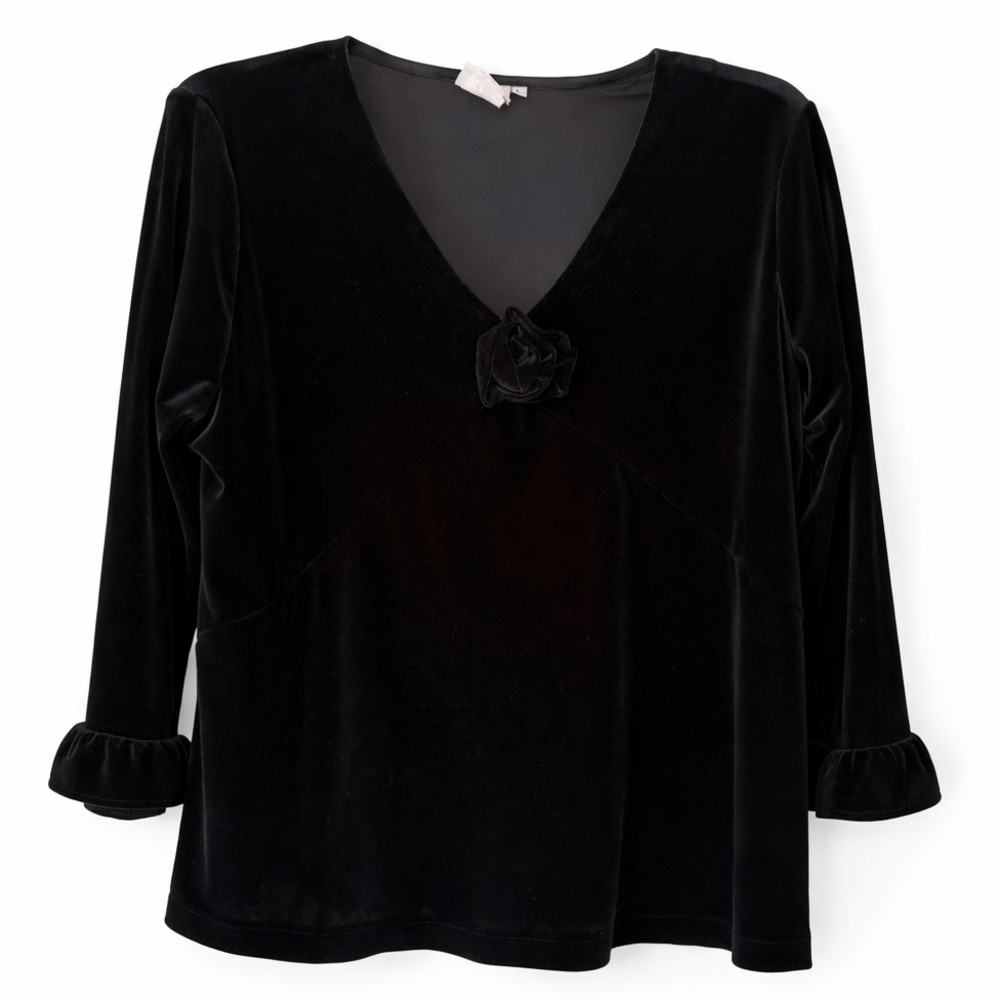 Hot Cotton by Marc Ware Velvet Top black v-neck size L